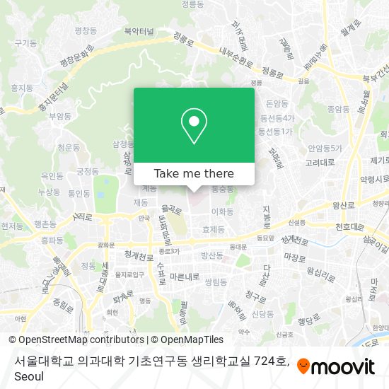서울대학교 의과대학 기초연구동 생리학교실 724호 map