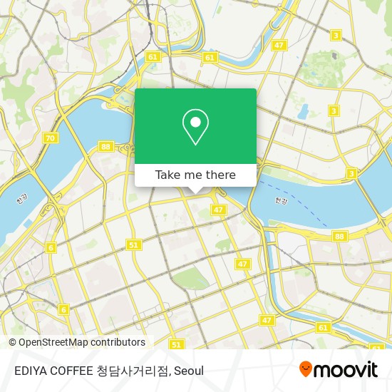How to get to EDIYA COFFEE 청담사거리점 in 강남구, 서울시 by Bus or Subway | Moovit