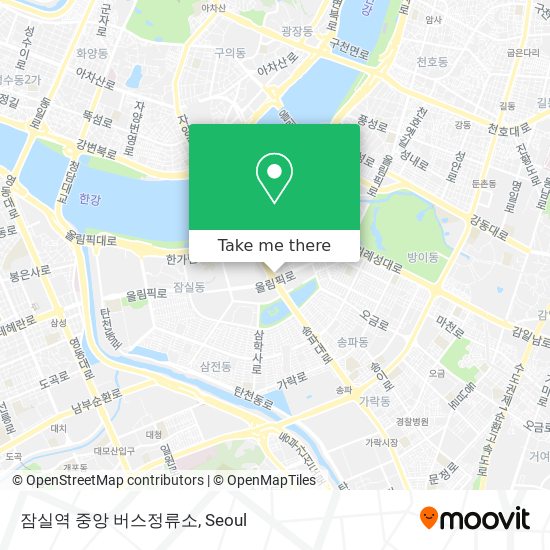 How to get to 잠실역 중앙 버스정류소 in 송파구, 서울시 by Subway or Bus?