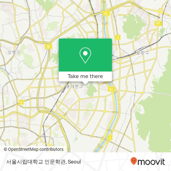 서울시립대학교 인문학관 map