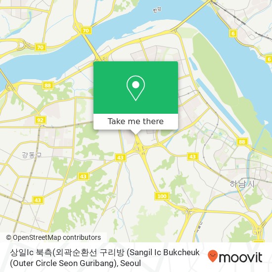 상일Ic 북측(외곽순환선 구리방 (Sangil Ic Bukcheuk (Outer Circle Seon  Guribang) map