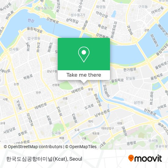 How to get to 한국도심공항터미널(Kcat) in 강남구, 서울시 by Subway or Bus?