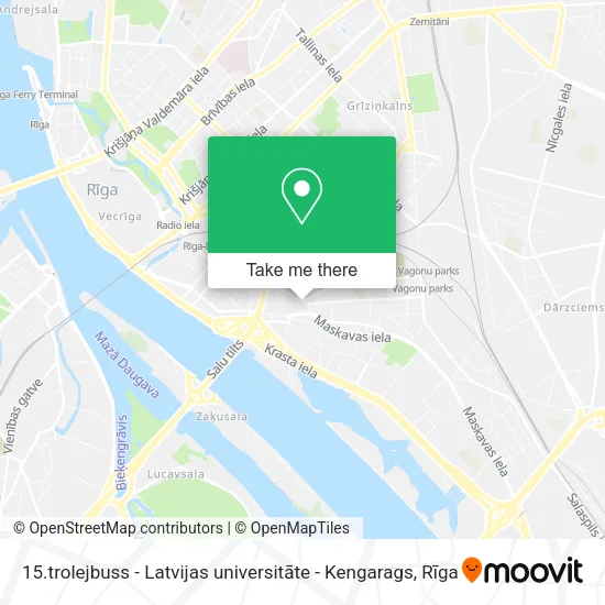 Карта 15.trolejbuss - Latvijas universitāte - Kengarags