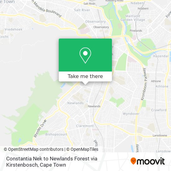 Constantia Nek to Newlands Forest via Kirstenbosch map
