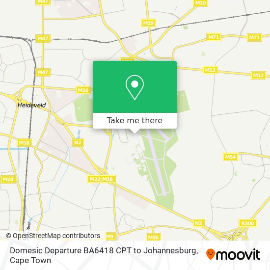 Domesic Departure BA6418 CPT to Johannesburg map