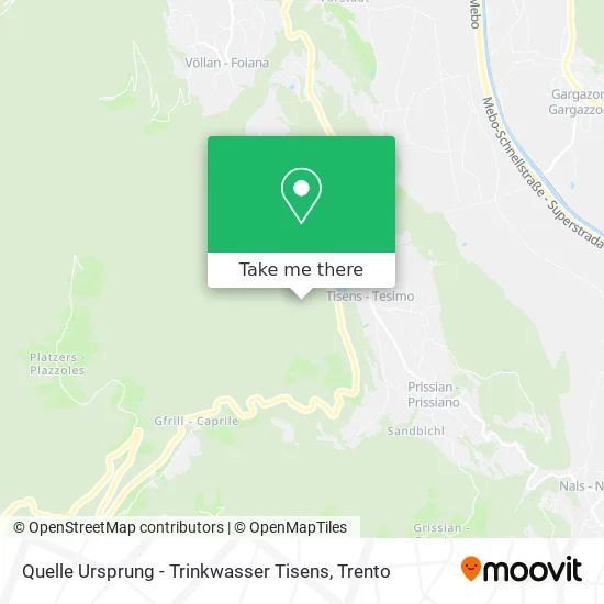 Quelle Ursprung - Trinkwasser Tisens map