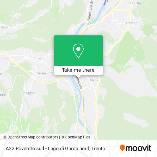 A22 Rovereto sud - Lago di Garda nord map