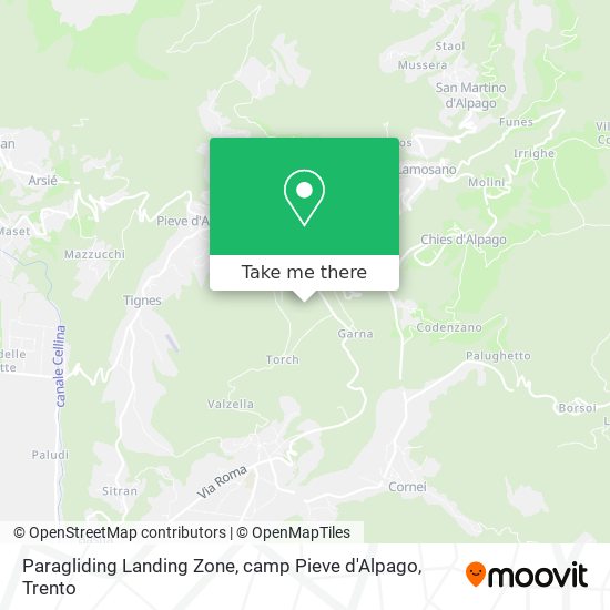 Paragliding Landing Zone, camp Pieve d'Alpago map