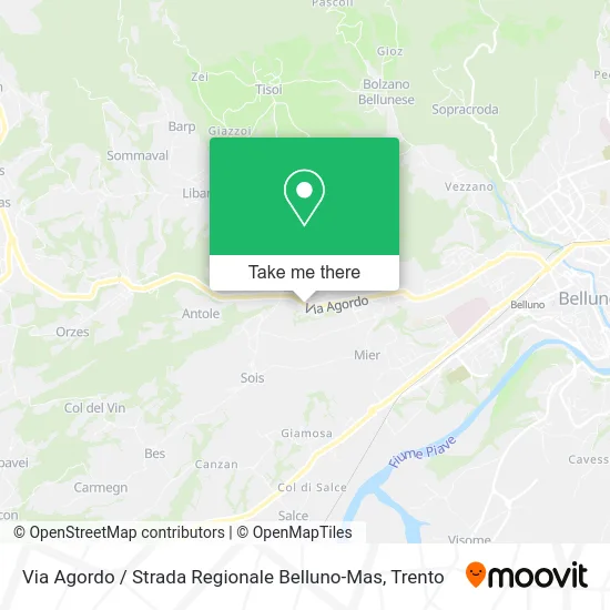 Agordo Street / Regional Road Belluno-Mas map