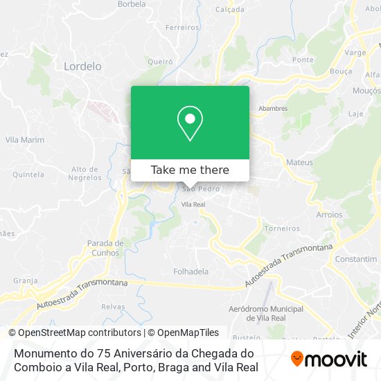 Monumento do 75 Aniversário da Chegada do Comboio a Vila Real mapa