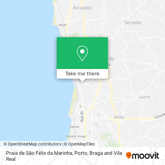 Praia de São Félix da Marinha mapa