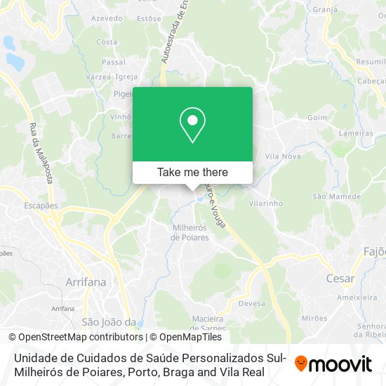 Unidade de Cuidados de Saúde Personalizados Sul-Milheirós de Poiares mapa