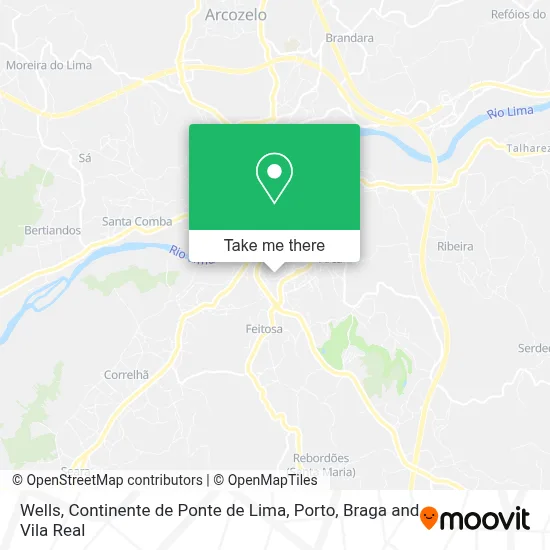 Wells, Continente de Ponte de Lima map