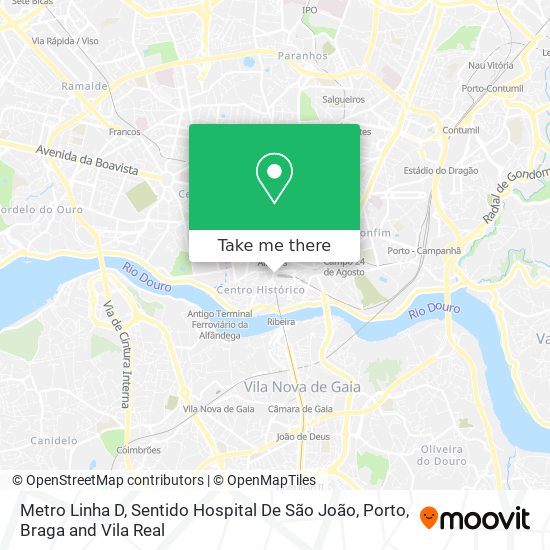 Metro Linha D, Sentido Hospital De São João map