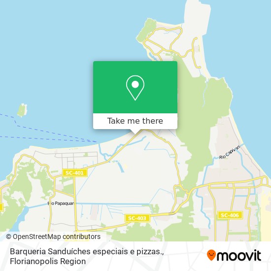 Mapa Barqueria Sanduíches especiais e pizzas.