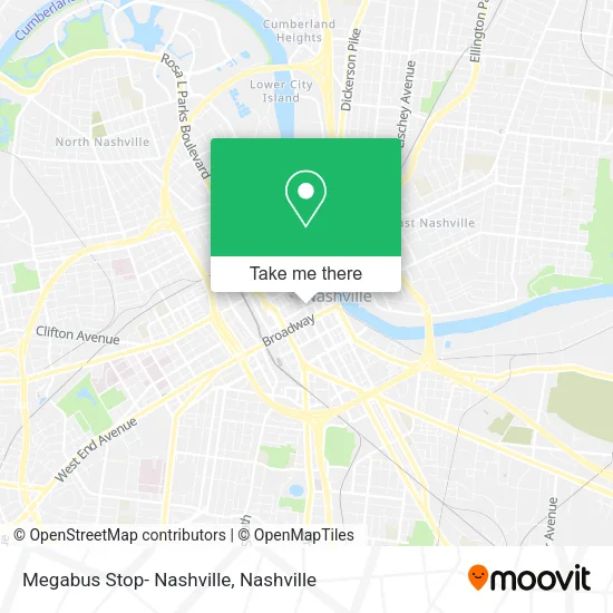 Megabus Stop- Nashville map