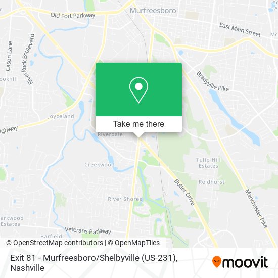 Exit 81 - Murfreesboro / Shelbyville (US-231) map