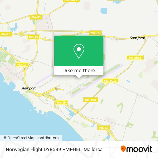mapa Norwegian Flight DY8589 PMI-HEL