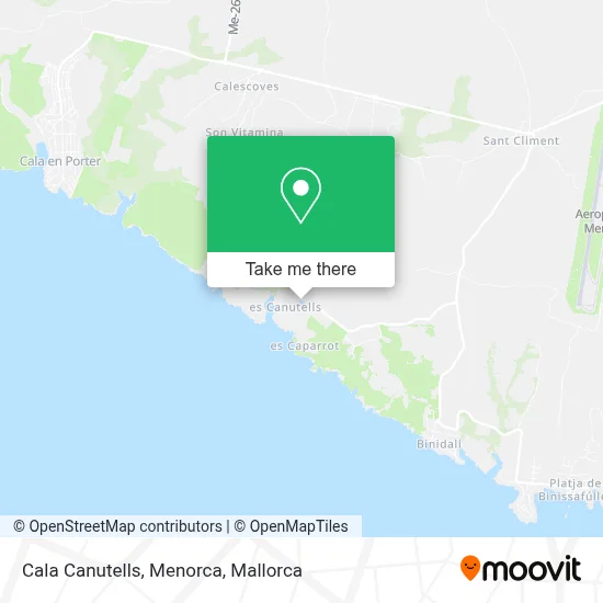 Cala Canutells, Menorca map