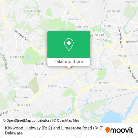 Kirkwood Highway (Rt 2) and Limestone Road (Rt 7) map