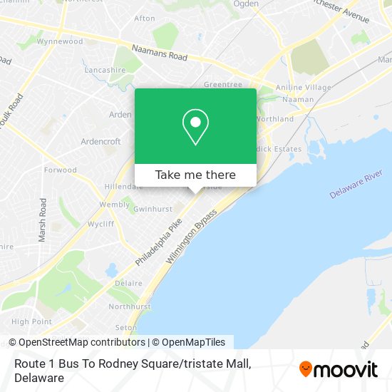 Route 1 Bus To Rodney Square / tristate Mall map