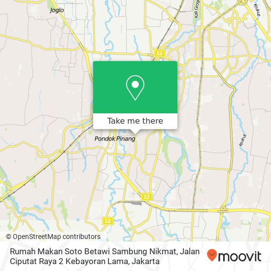 Rumah Makan Soto Betawi Sambung Nikmat, Jalan Ciputat Raya 2 Kebayoran Lama map