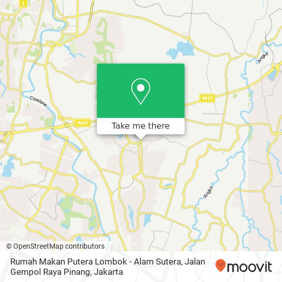 Rumah Makan Putera Lombok - Alam Sutera, Jalan Gempol Raya Pinang map