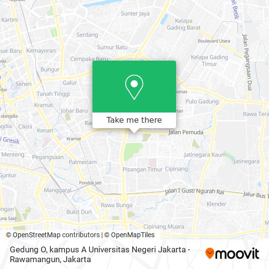 Gedung O, kampus A Universitas Negeri Jakarta - Rawamangun map