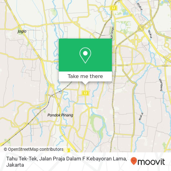 Tahu Tek-Tek, Jalan Praja Dalam F Kebayoran Lama map