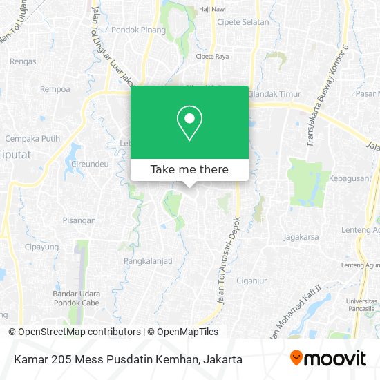 Kamar 205 Mess Pusdatin Kemhan map