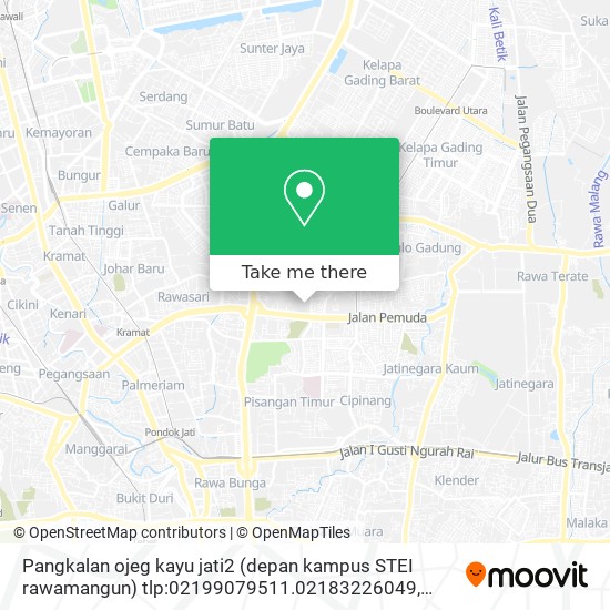 Pangkalan ojeg kayu jati2 (depan kampus STEI rawamangun) tlp:02199079511.02183226049 map