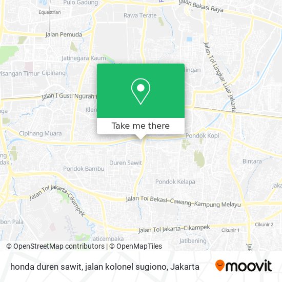 honda duren sawit, jalan kolonel sugiono map