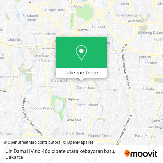 Jln Damai IV no 46c cipete utara kebayoran baru map