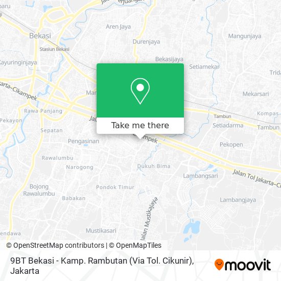 9BT Bekasi - Kamp. Rambutan (Via Tol. Cikunir) map