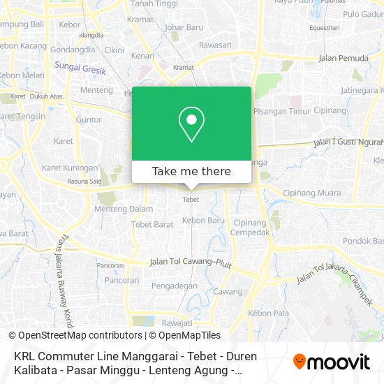 KRL Commuter Line Manggarai - Tebet - Duren Kalibata - Pasar Minggu - Lenteng Agung - Universitas P map