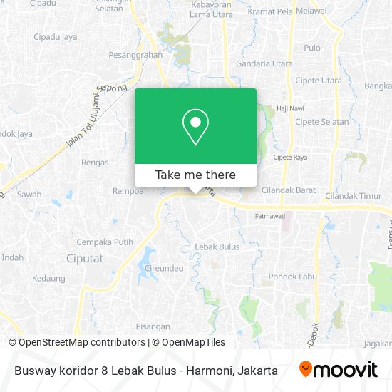 Busway koridor 8 Lebak Bulus - Harmoni map