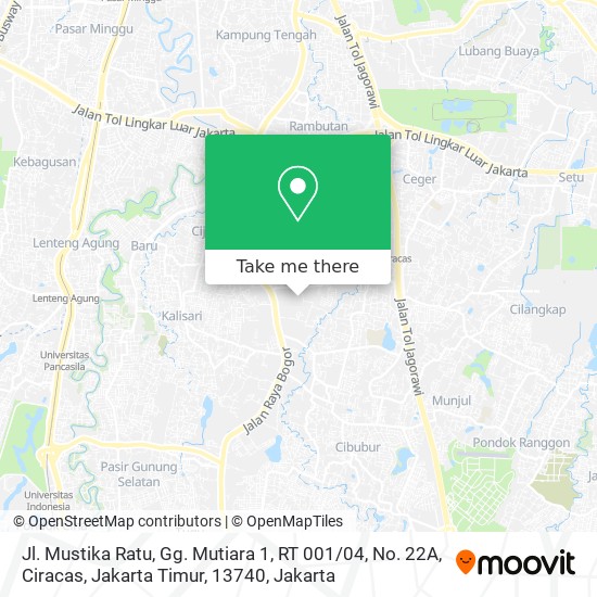 Jl. Mustika Ratu, Gg. Mutiara 1, RT 001 / 04, No. 22A, Ciracas, Jakarta Timur, 13740 map