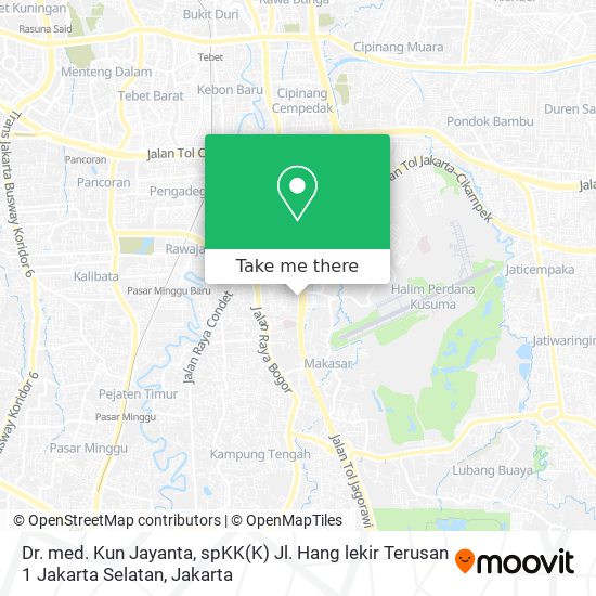 Dr. med. Kun Jayanta, spKK(K) Jl. Hang lekir Terusan 1 Jakarta Selatan map