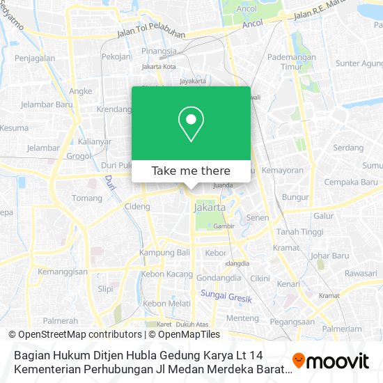 Bagian Hukum Ditjen Hubla Gedung Karya Lt 14 Kementerian Perhubungan Jl Medan Merdeka Barat No. 8 J map