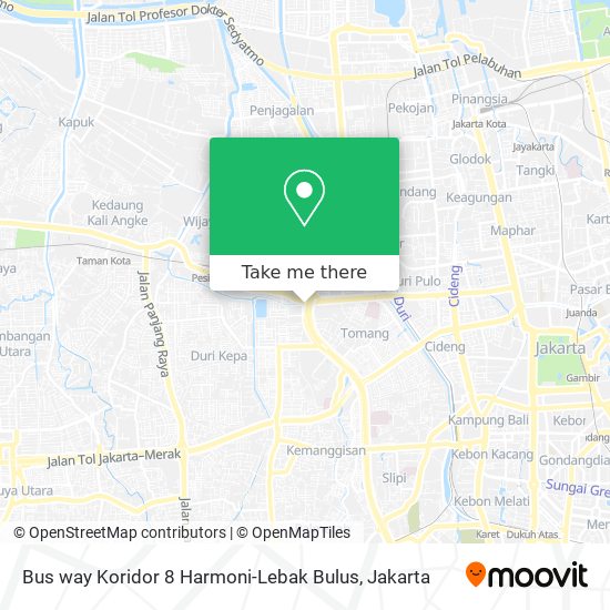 Bus way Koridor 8 Harmoni-Lebak Bulus map