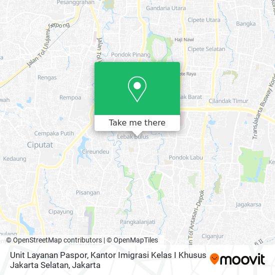 Unit Layanan Paspor, Kantor Imigrasi Kelas I Khusus Jakarta Selatan map