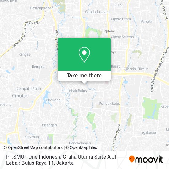 PT.SMU - One Indonesia Graha Utama Suite A Jl Lebak Bulus Raya 11 map