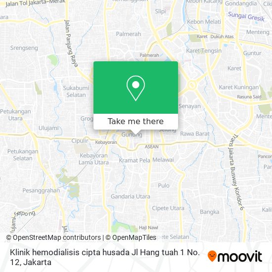 Klinik hemodialisis cipta husada  Jl Hang tuah 1 No. 12 map