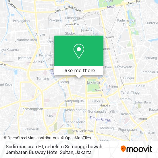 Sudirman arah HI, sebelum Semanggi bawah Jembatan Busway Hotel Sultan map