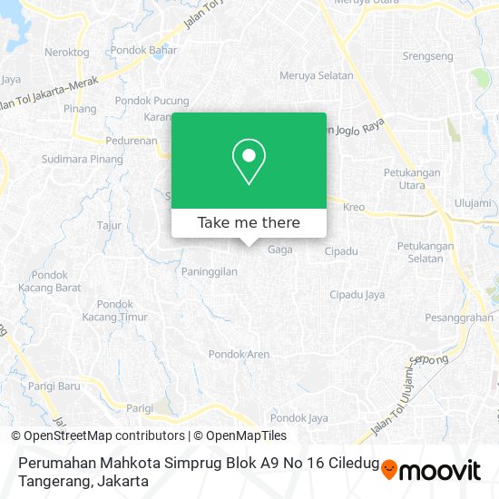 Perumahan Mahkota Simprug Blok A9 No 16 Ciledug Tangerang map