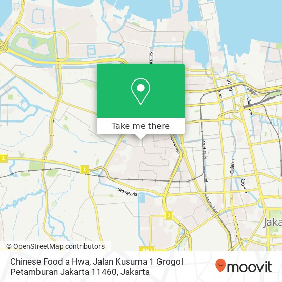 Chinese Food a Hwa, Jalan Kusuma 1 Grogol Petamburan Jakarta 11460 map