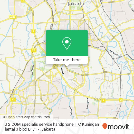 J 2 COM specialis service handphone ITC Kuningan lantai 3 blox B1 / 17 map