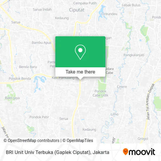 BRI Unit Univ Terbuka (Gaplek Ciputat) map