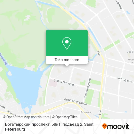 Богатырский проспект, 58к1, подъезд 2 map