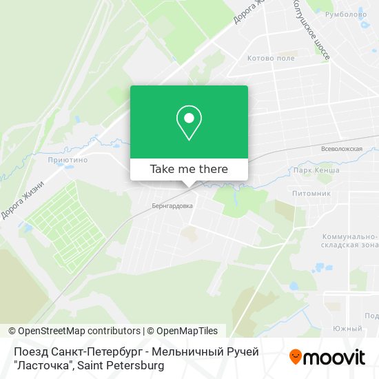 Поезд Санкт-Петербург - Мельничный Ручей "Ласточка" map